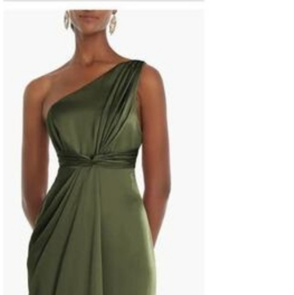 Dessy Collection One Shoulder Elegant Olive Green Draped Dress